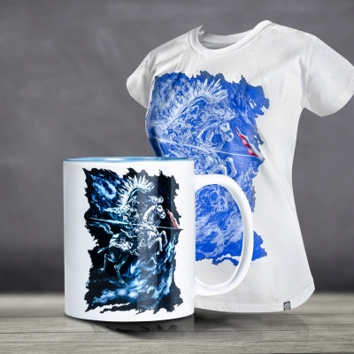 Duch Husarza koszulka damska biała + kubek niebieski